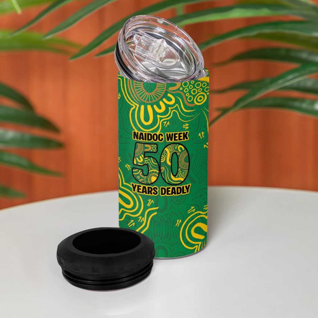 First Nations Darts NAIDOC 2026 4 in 1 Can Cooler Tumbler Aboriginal Dot Art Dartboard Green