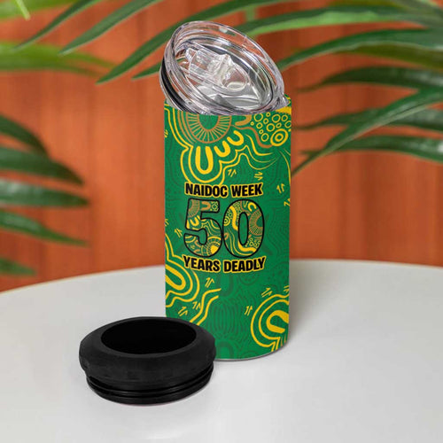 First Nations Darts NAIDOC 2026 4 in 1 Can Cooler Tumbler Aboriginal Dot Art Dartboard Green