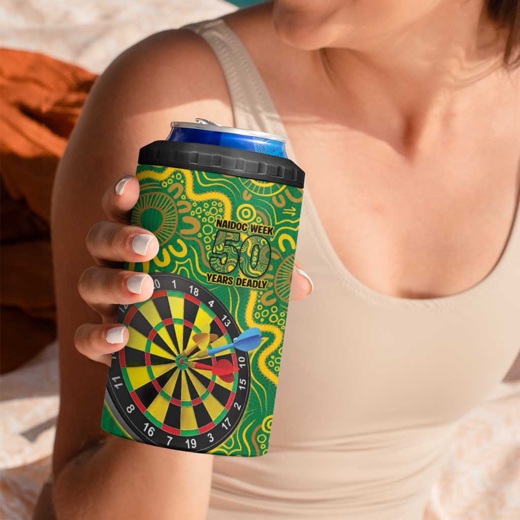 First Nations Darts NAIDOC 2026 4 in 1 Can Cooler Tumbler Aboriginal Dot Art Dartboard Green
