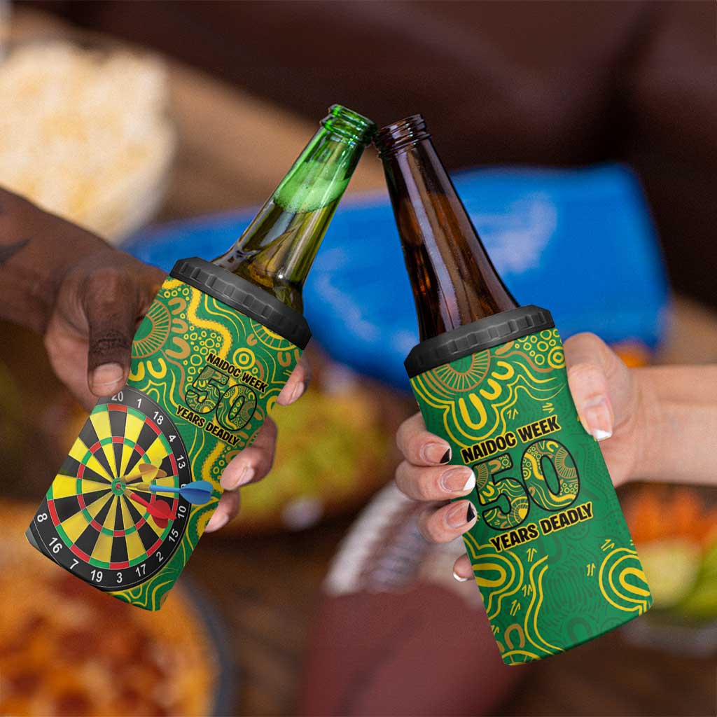 First Nations Darts NAIDOC 2026 4 in 1 Can Cooler Tumbler Aboriginal Dot Art Dartboard Green