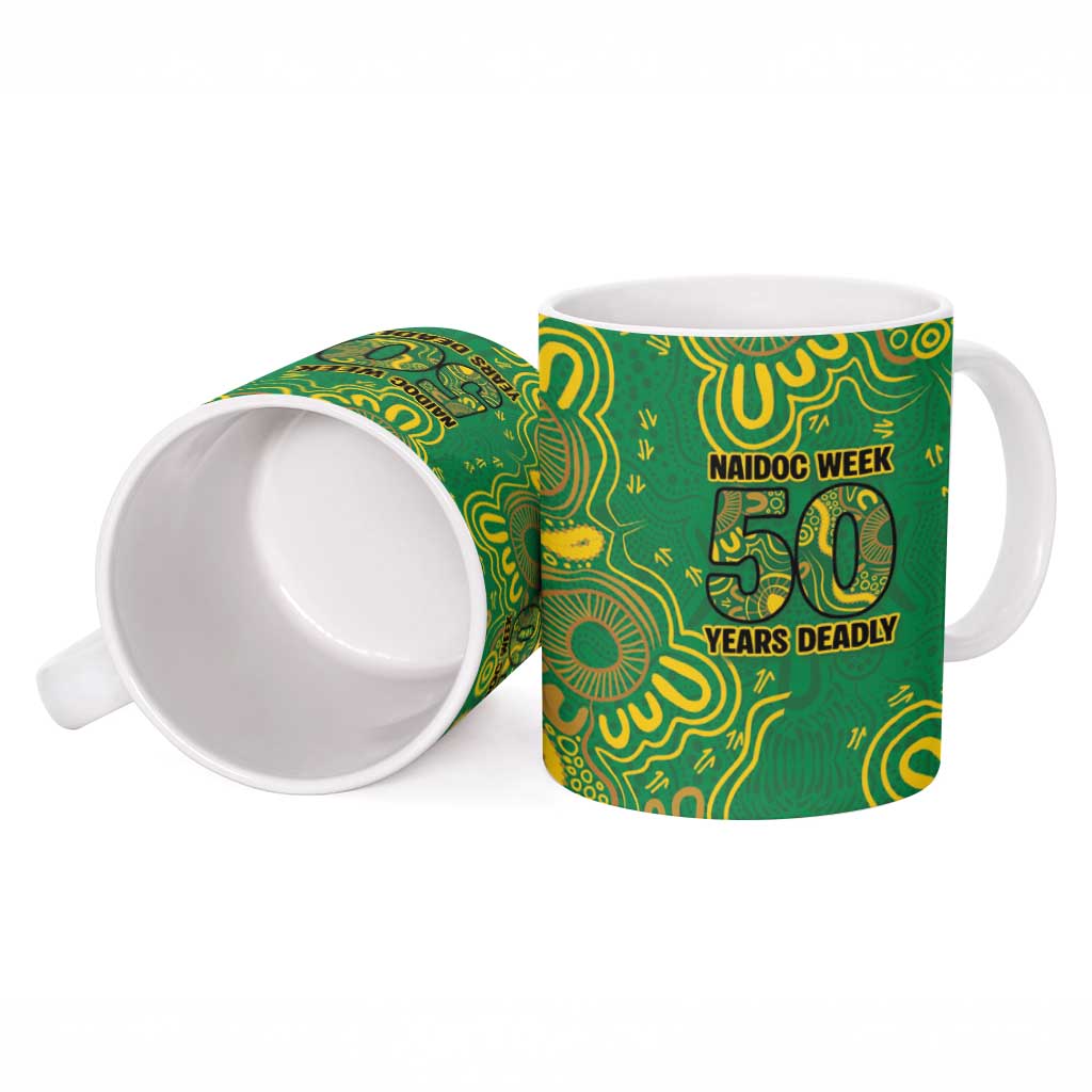 First Nations Darts NAIDOC 2026 Ceramic Mug Aboriginal Dot Art Dartboard Green