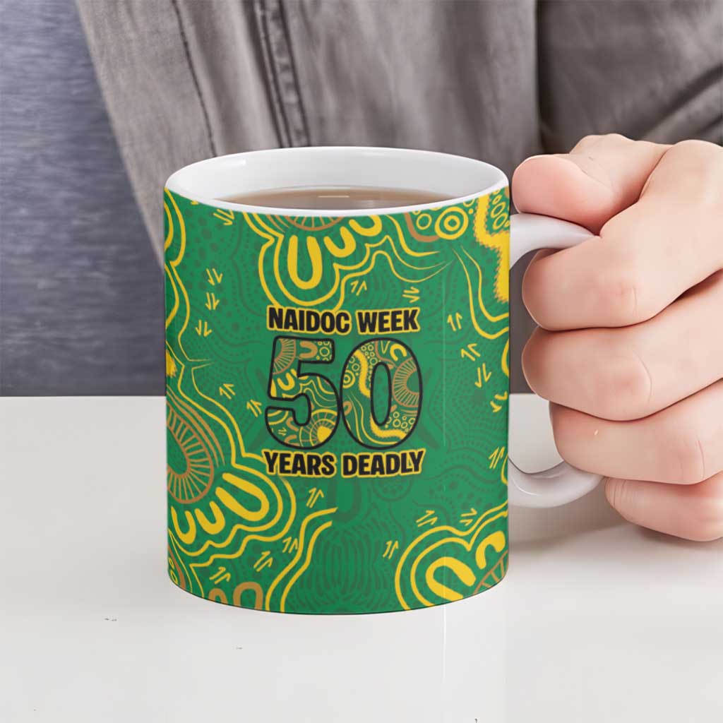 First Nations Darts NAIDOC 2026 Ceramic Mug Aboriginal Dot Art Dartboard Green