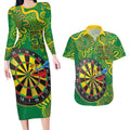 First Nations Darts NAIDOC 2026 Couples Matching Long Sleeve Bodycon Dress and Hawaiian Shirt Aboriginal Dot Art Dartboard Green
