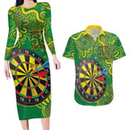 First Nations Darts NAIDOC 2026 Couples Matching Long Sleeve Bodycon Dress and Hawaiian Shirt Aboriginal Dot Art Dartboard Green