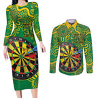 First Nations Darts NAIDOC 2026 Couples Matching Long Sleeve Bodycon Dress and Long Sleeve Button Shirt Aboriginal Dot Art Dartboard Green