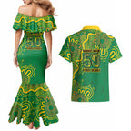 First Nations Darts NAIDOC 2026 Couples Matching Mermaid Dress and Hawaiian Shirt Aboriginal Dot Art Dartboard Green