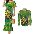 First Nations Darts NAIDOC 2026 Couples Matching Mermaid Dress and Long Sleeve Button Shirt Aboriginal Dot Art Dartboard Green