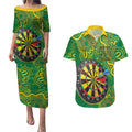 First Nations Darts NAIDOC 2026 Couples Matching Puletasi and Hawaiian Shirt Aboriginal Dot Art Dartboard Green