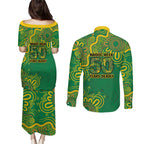 First Nations Darts NAIDOC 2026 Couples Matching Puletasi and Long Sleeve Button Shirt Aboriginal Dot Art Dartboard Green