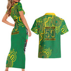 First Nations Darts NAIDOC 2026 Couples Matching Short Sleeve Bodycon Dress and Hawaiian Shirt Aboriginal Dot Art Dartboard Green