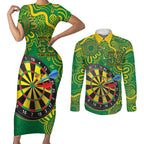 First Nations Darts NAIDOC 2026 Couples Matching Short Sleeve Bodycon Dress and Long Sleeve Button Shirt Aboriginal Dot Art Dartboard Green