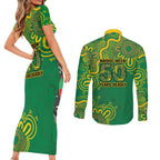 First Nations Darts NAIDOC 2026 Couples Matching Short Sleeve Bodycon Dress and Long Sleeve Button Shirt Aboriginal Dot Art Dartboard Green