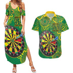 First Nations Darts NAIDOC 2026 Couples Matching Summer Maxi Dress and Hawaiian Shirt Aboriginal Dot Art Dartboard Green