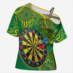 First Nations Darts NAIDOC 2026 Cross Shoulder Shirt Aboriginal Dot Art Dartboard Green