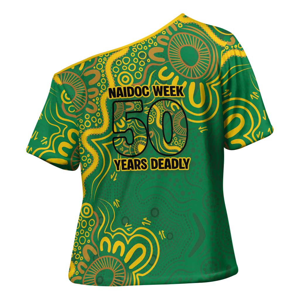 First Nations Darts NAIDOC 2026 Cross Shoulder Shirt Aboriginal Dot Art Dartboard Green