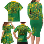 First Nations Darts NAIDOC 2026 Family Matching Long Sleeve Bodycon Dress and Hawaiian Shirt Aboriginal Dot Art Dartboard Green