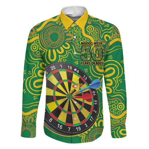 First Nations Darts NAIDOC 2026 Family Matching Long Sleeve Bodycon Dress and Hawaiian Shirt Aboriginal Dot Art Dartboard Green