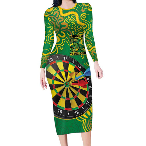 First Nations Darts NAIDOC 2026 Family Matching Long Sleeve Bodycon Dress and Hawaiian Shirt Aboriginal Dot Art Dartboard Green