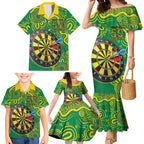 First Nations Darts NAIDOC 2026 Family Matching Mermaid Dress and Hawaiian Shirt Aboriginal Dot Art Dartboard Green