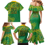 First Nations Darts NAIDOC 2026 Family Matching Mermaid Dress and Hawaiian Shirt Aboriginal Dot Art Dartboard Green