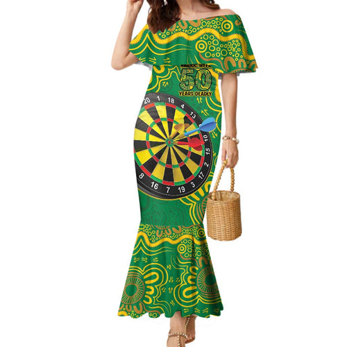 First Nations Darts NAIDOC 2026 Family Matching Mermaid Dress and Hawaiian Shirt Aboriginal Dot Art Dartboard Green
