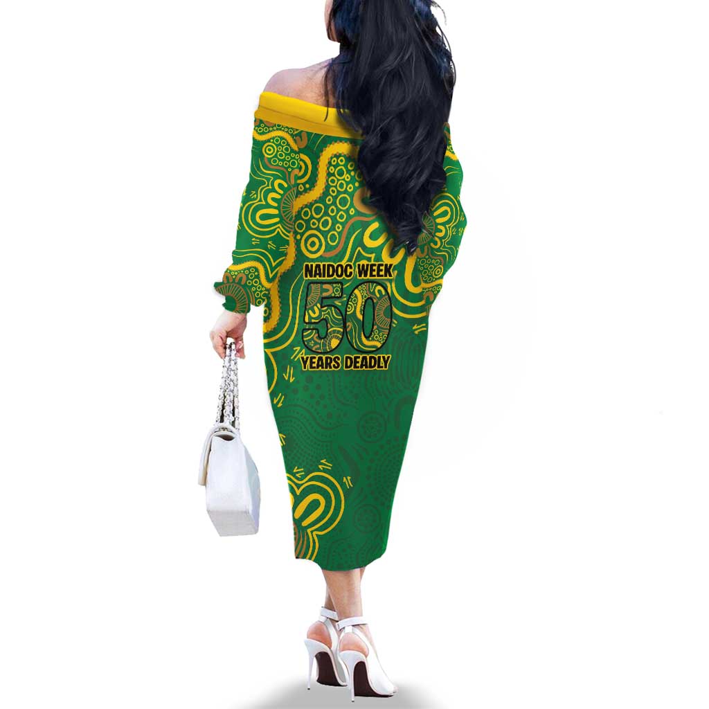 First Nations Darts NAIDOC 2026 Family Matching Off The Shoulder Long Sleeve Dress and Hawaiian Shirt Aboriginal Dot Art Dartboard Green