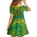 First Nations Darts NAIDOC 2026 Family Matching Off Shoulder Maxi Dress and Hawaiian Shirt Aboriginal Dot Art Dartboard Green