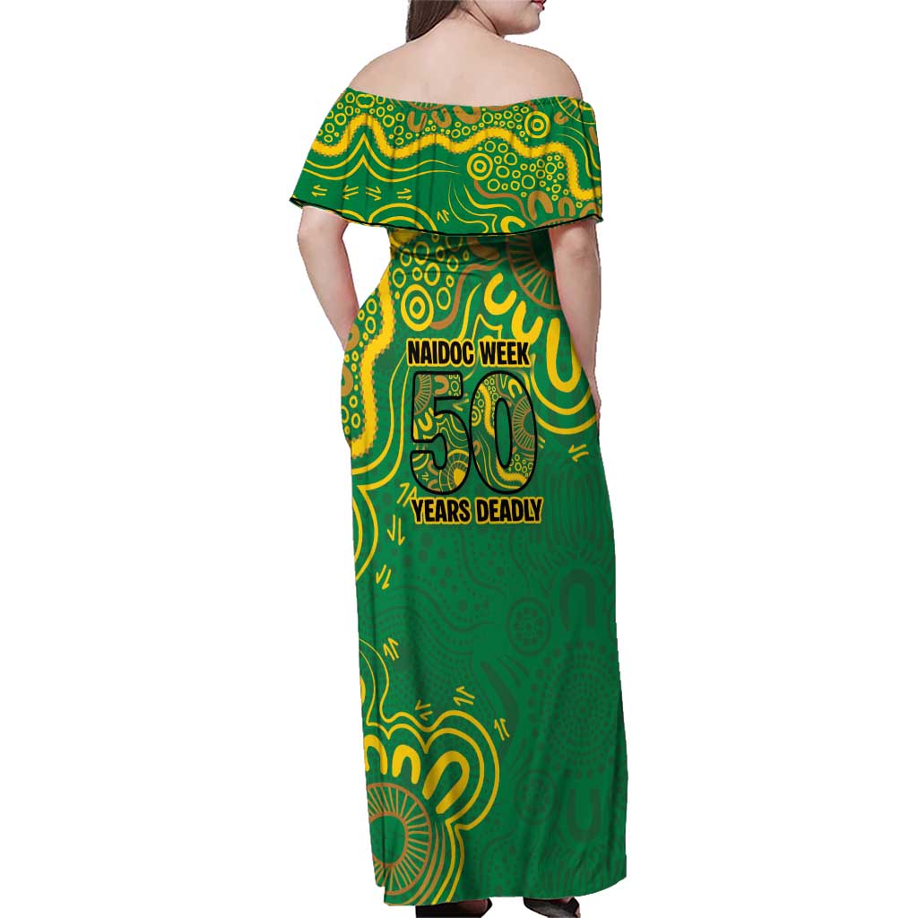 First Nations Darts NAIDOC 2026 Family Matching Off Shoulder Maxi Dress and Hawaiian Shirt Aboriginal Dot Art Dartboard Green