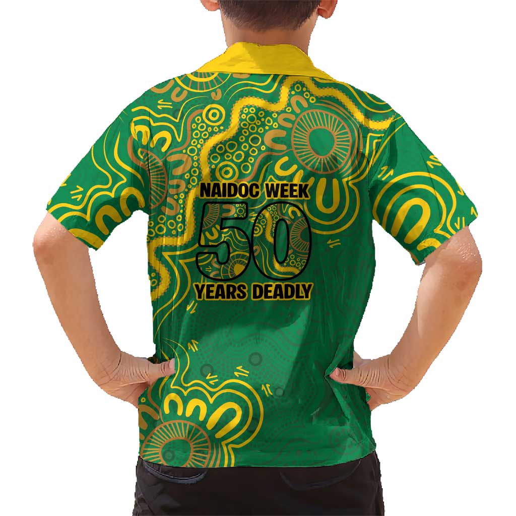 First Nations Darts NAIDOC 2026 Family Matching Off Shoulder Short Dress and Hawaiian Shirt Aboriginal Dot Art Dartboard Green