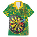 First Nations Darts NAIDOC 2026 Family Matching Off Shoulder Short Dress and Hawaiian Shirt Aboriginal Dot Art Dartboard Green