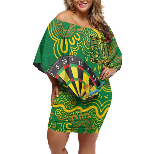 First Nations Darts NAIDOC 2026 Family Matching Off Shoulder Short Dress and Hawaiian Shirt Aboriginal Dot Art Dartboard Green