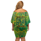 First Nations Darts NAIDOC 2026 Family Matching Off Shoulder Short Dress and Hawaiian Shirt Aboriginal Dot Art Dartboard Green