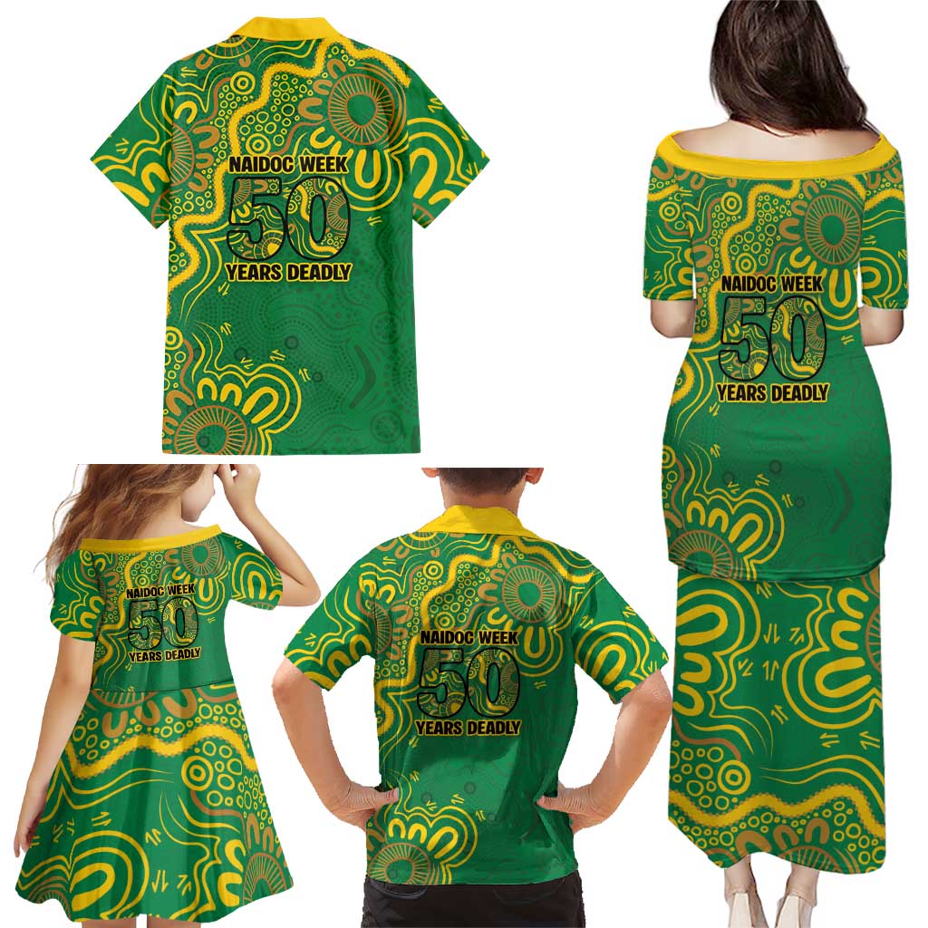 First Nations Darts NAIDOC 2026 Family Matching Puletasi and Hawaiian Shirt Aboriginal Dot Art Dartboard Green
