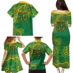 First Nations Darts NAIDOC 2026 Family Matching Puletasi and Hawaiian Shirt Aboriginal Dot Art Dartboard Green