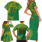 First Nations Darts NAIDOC 2026 Family Matching Short Sleeve Bodycon Dress and Hawaiian Shirt Aboriginal Dot Art Dartboard Green