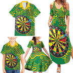 First Nations Darts NAIDOC 2026 Family Matching Summer Maxi Dress and Hawaiian Shirt Aboriginal Dot Art Dartboard Green