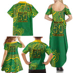 First Nations Darts NAIDOC 2026 Family Matching Summer Maxi Dress and Hawaiian Shirt Aboriginal Dot Art Dartboard Green