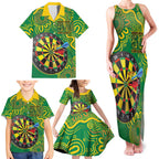 First Nations Darts NAIDOC 2026 Family Matching Tank Maxi Dress and Hawaiian Shirt Aboriginal Dot Art Dartboard Green