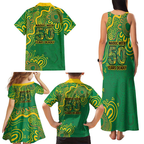 First Nations Darts NAIDOC 2026 Family Matching Tank Maxi Dress and Hawaiian Shirt Aboriginal Dot Art Dartboard Green