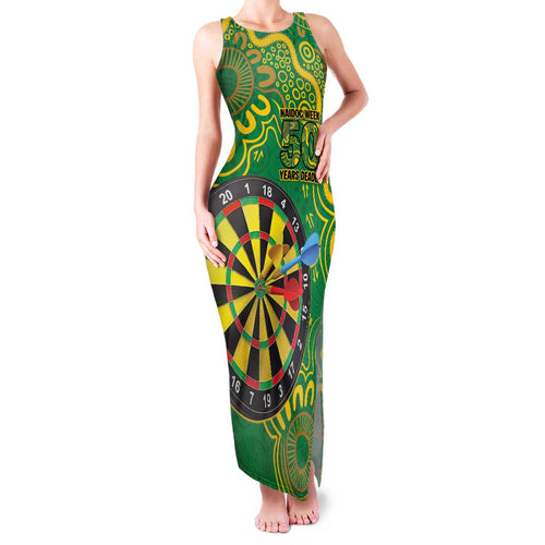 First Nations Darts NAIDOC 2026 Family Matching Tank Maxi Dress and Hawaiian Shirt Aboriginal Dot Art Dartboard Green