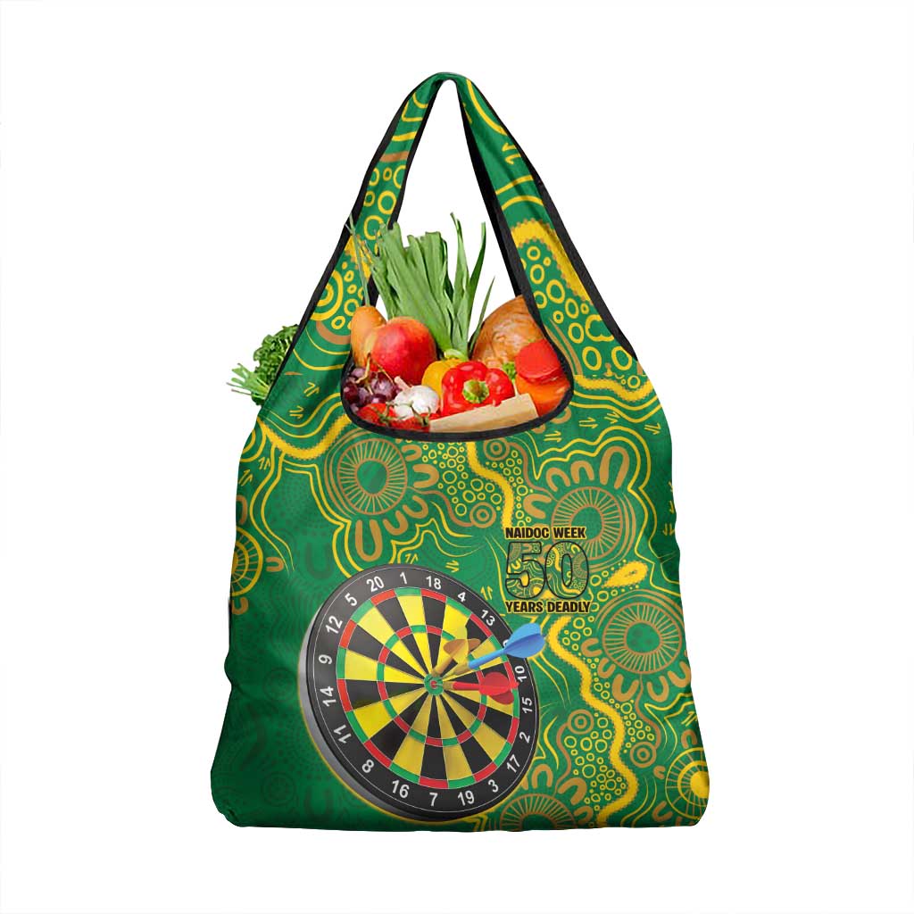 First Nations Darts NAIDOC 2026 Grocery Bag Aboriginal Dot Art Dartboard Green