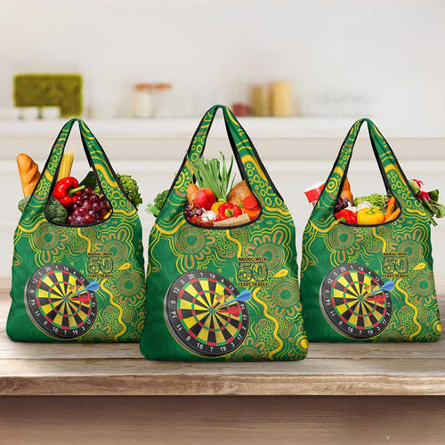 First Nations Darts NAIDOC 2026 Grocery Bag Aboriginal Dot Art Dartboard Green