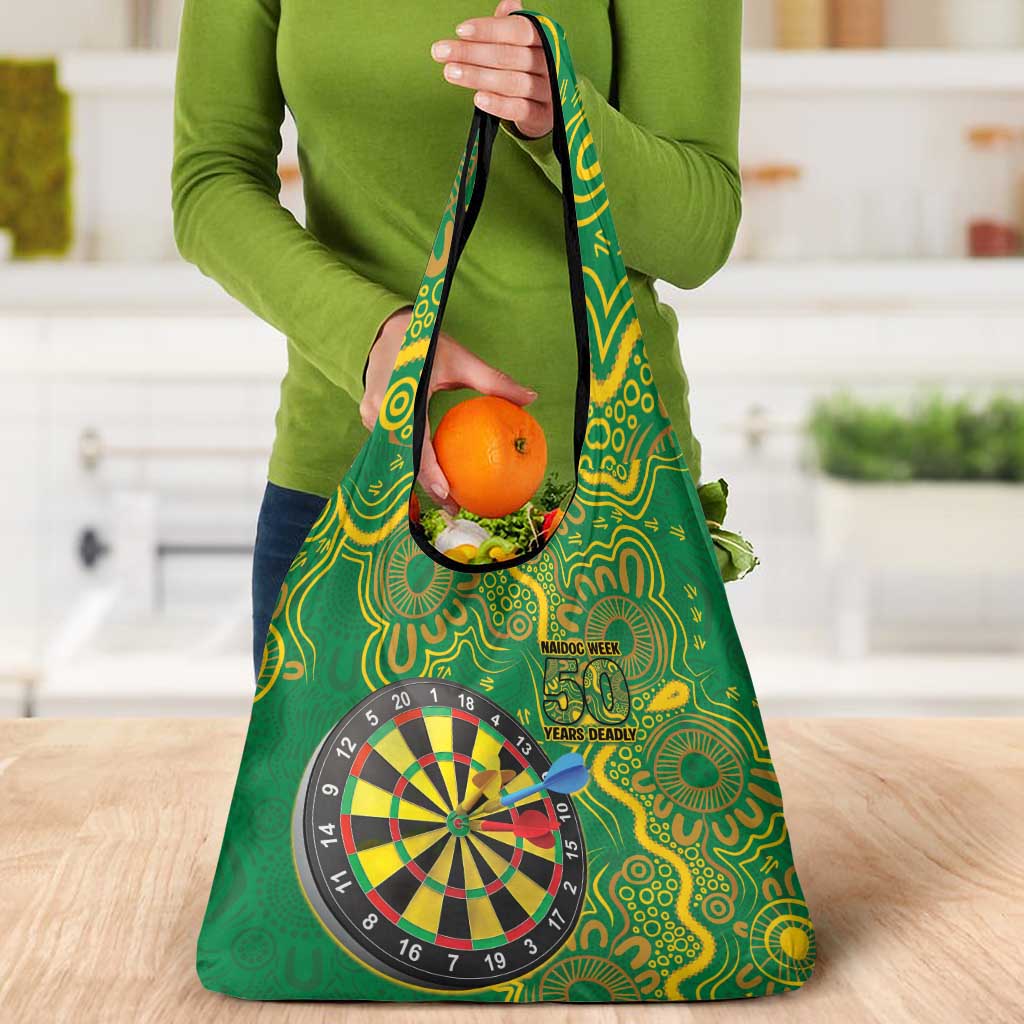 First Nations Darts NAIDOC 2026 Grocery Bag Aboriginal Dot Art Dartboard Green