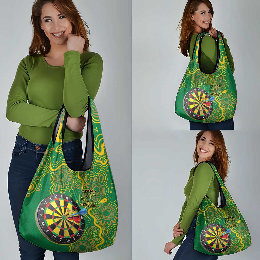 First Nations Darts NAIDOC 2026 Grocery Bag Aboriginal Dot Art Dartboard Green