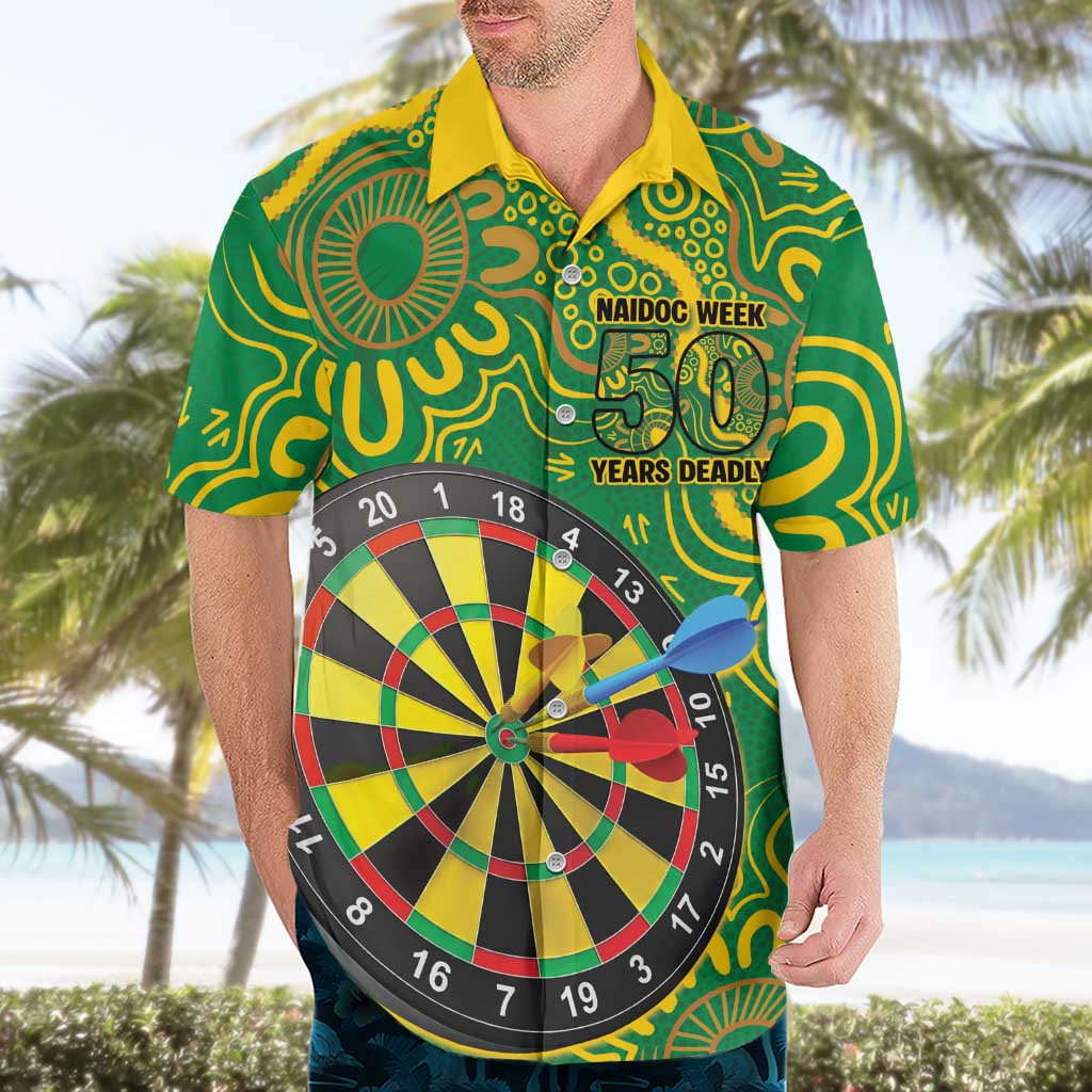 First Nations Darts NAIDOC 2026 Hawaiian Shirt Aboriginal Dot Art Dartboard Green