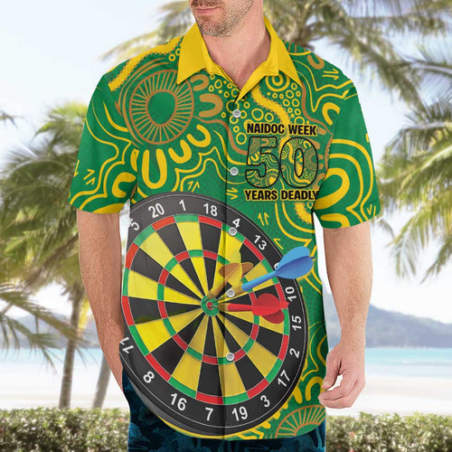 First Nations Darts NAIDOC 2026 Hawaiian Shirt Aboriginal Dot Art Dartboard Green