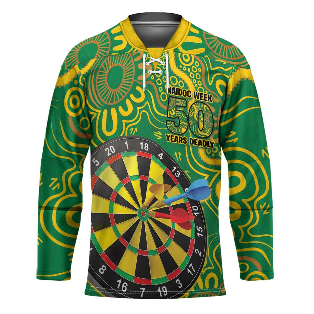 First Nations Darts NAIDOC 2026 Hockey Jersey Aboriginal Dot Art Dartboard Green