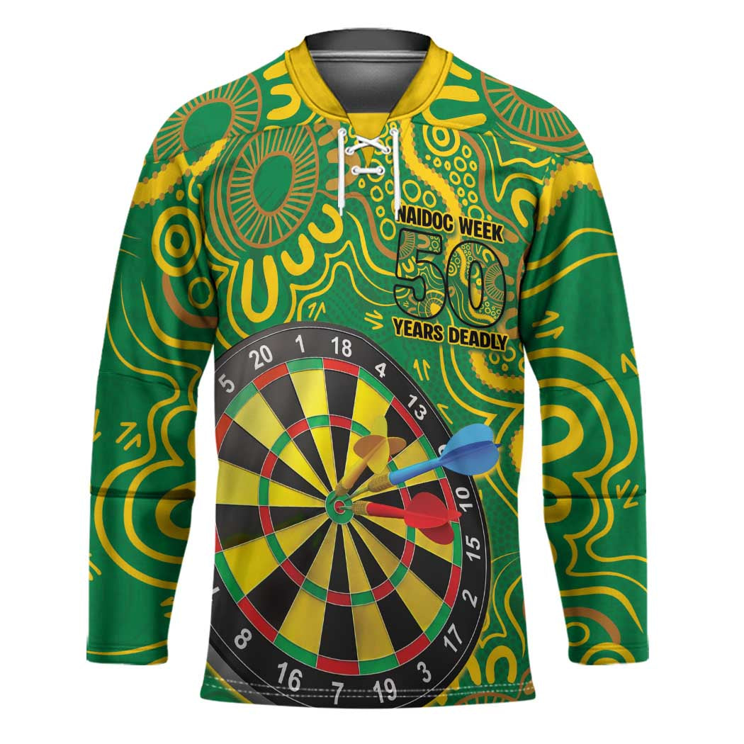 First Nations Darts NAIDOC 2026 Hockey Jersey Aboriginal Dot Art Dartboard Green