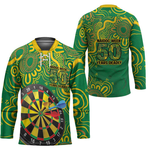 First Nations Darts NAIDOC 2026 Hockey Jersey Aboriginal Dot Art Dartboard Green