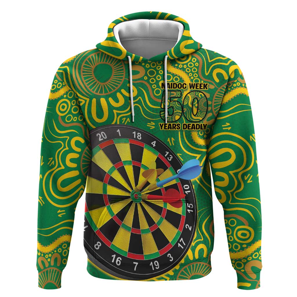 First Nations Darts NAIDOC 2026 Hoodie Aboriginal Dot Art Dartboard Green